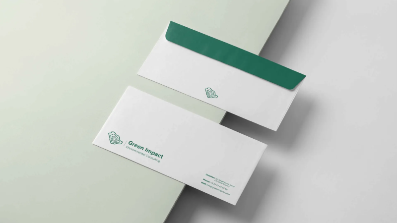 Small Envelope Design Reflecting Green Impact’s Environmental Identity